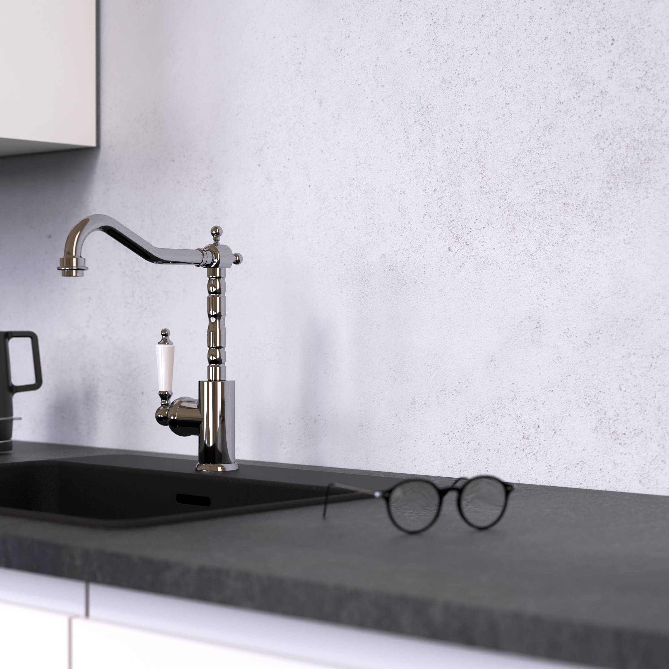 OLD STYLE Spültischarmatur, Chrom/Weiß