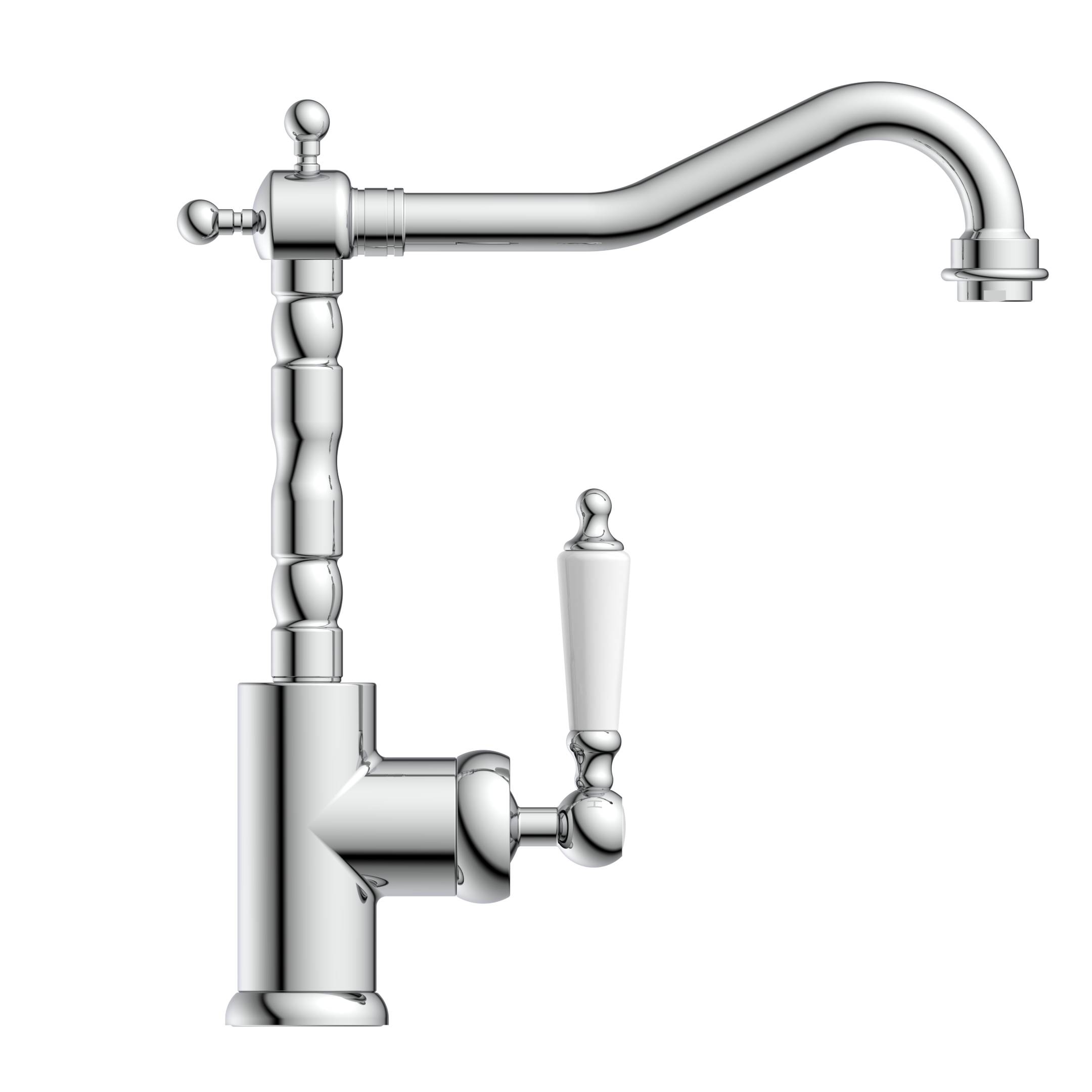 Chrom-Wasserhahn mit zwei Griffen, isoliert auf schwarzem Hintergrund gezeigt.