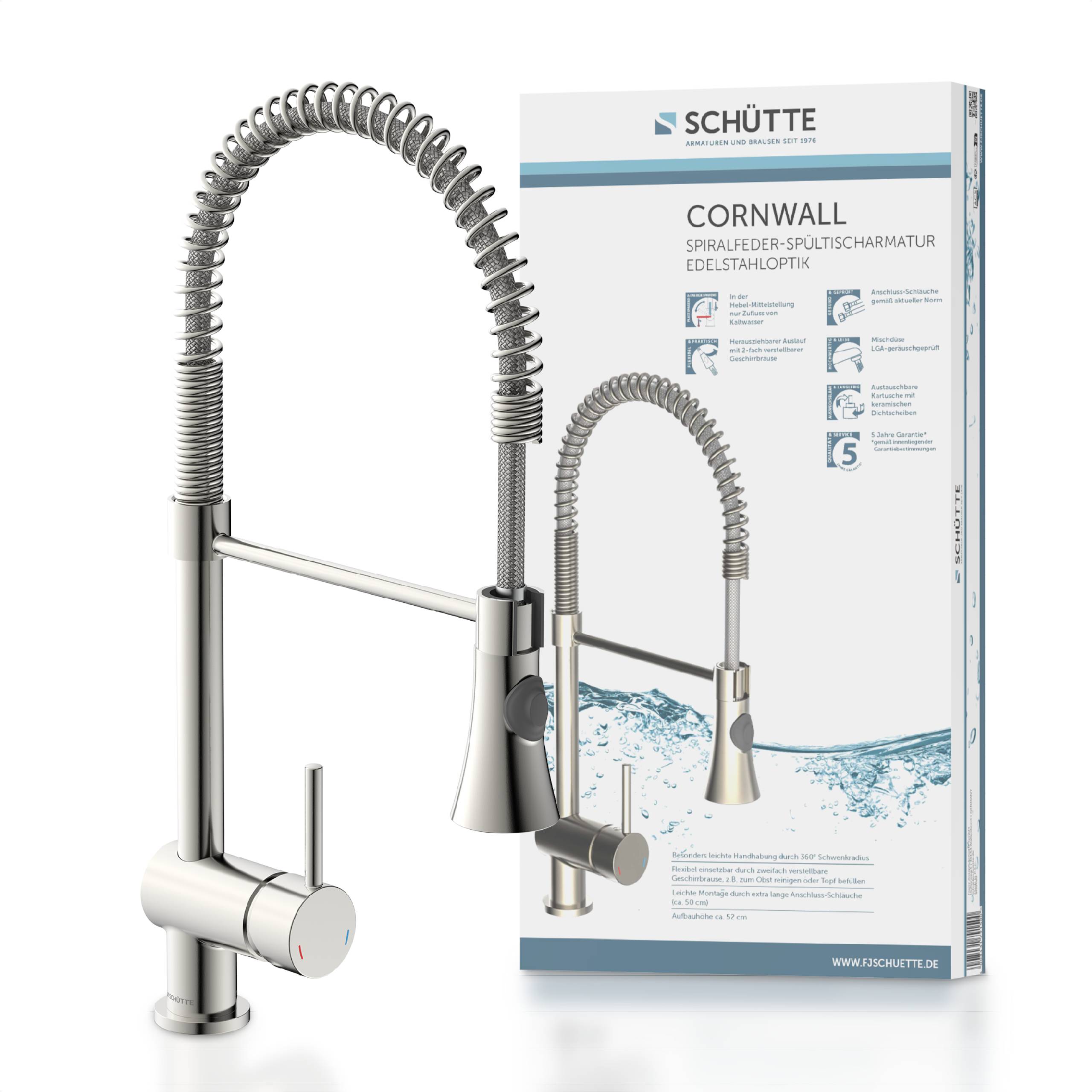 CORNWALL Spiralfeder Spültischarmatur, Edelstahloptik