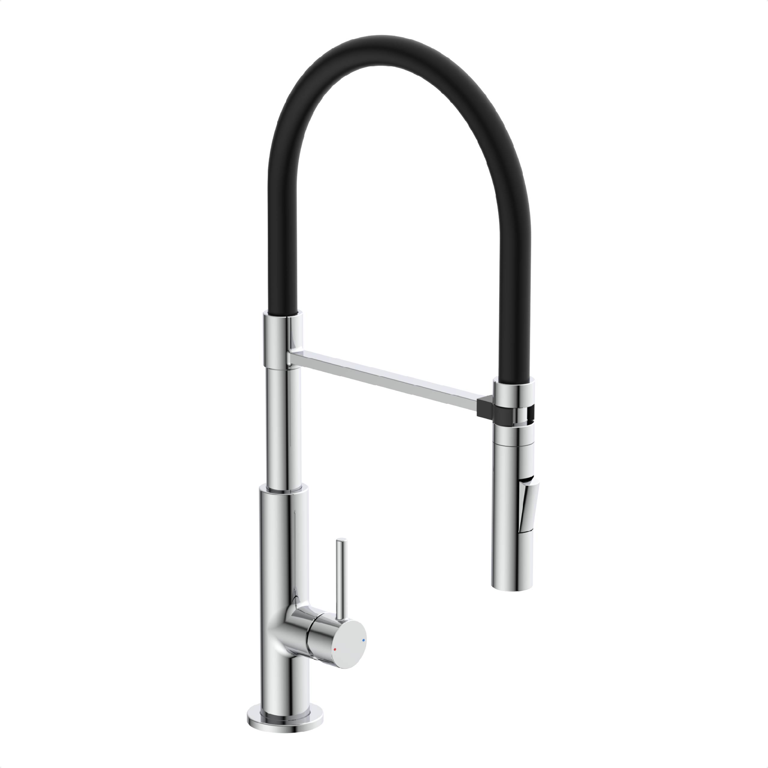 STILO Spültischarmatur, Chrom/Schwarz, Chrom/Rot, mit Soft-Touch Schlauch
