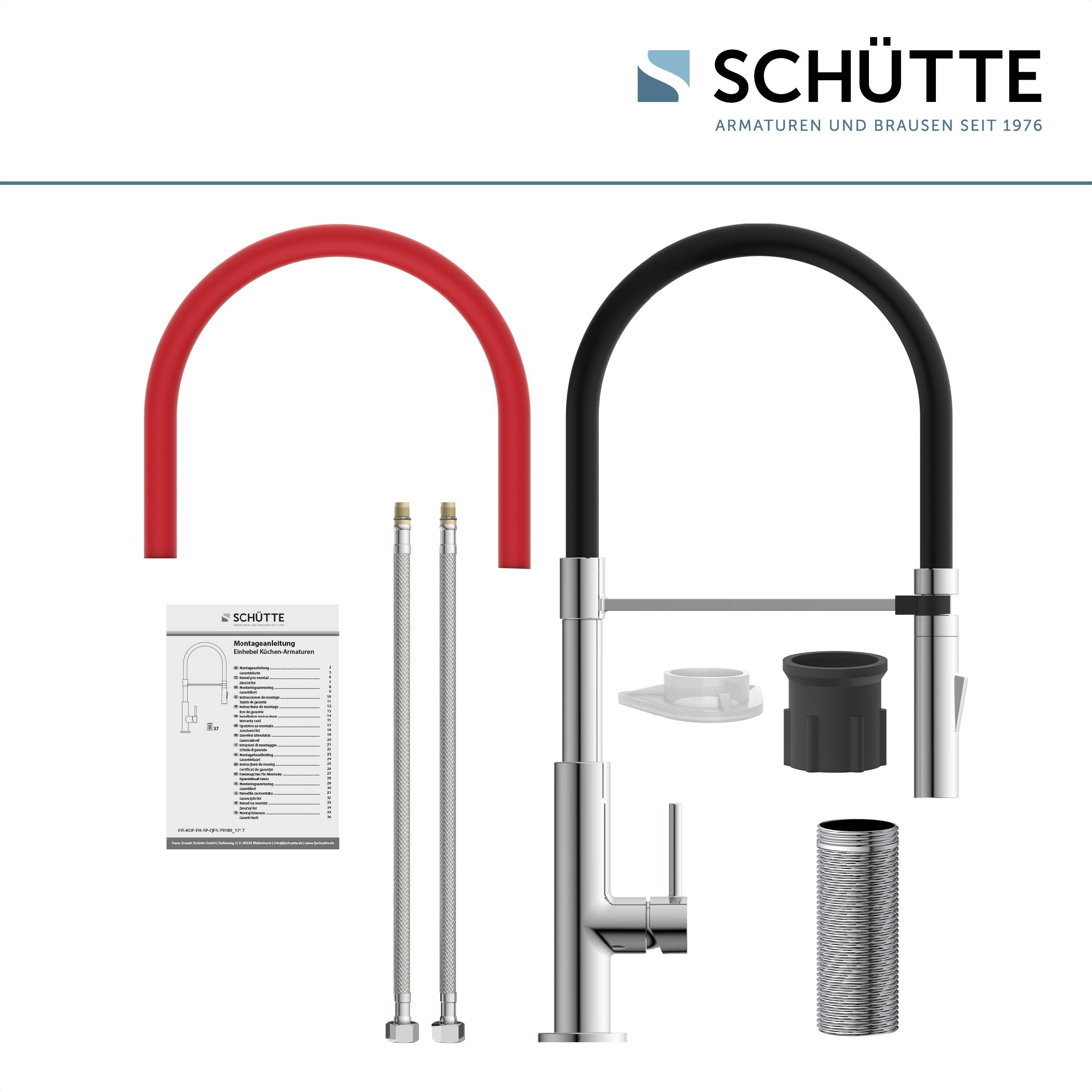 STILO Spültischarmatur, Chrom/Schwarz, Chrom/Rot, mit Soft-Touch Schlauch