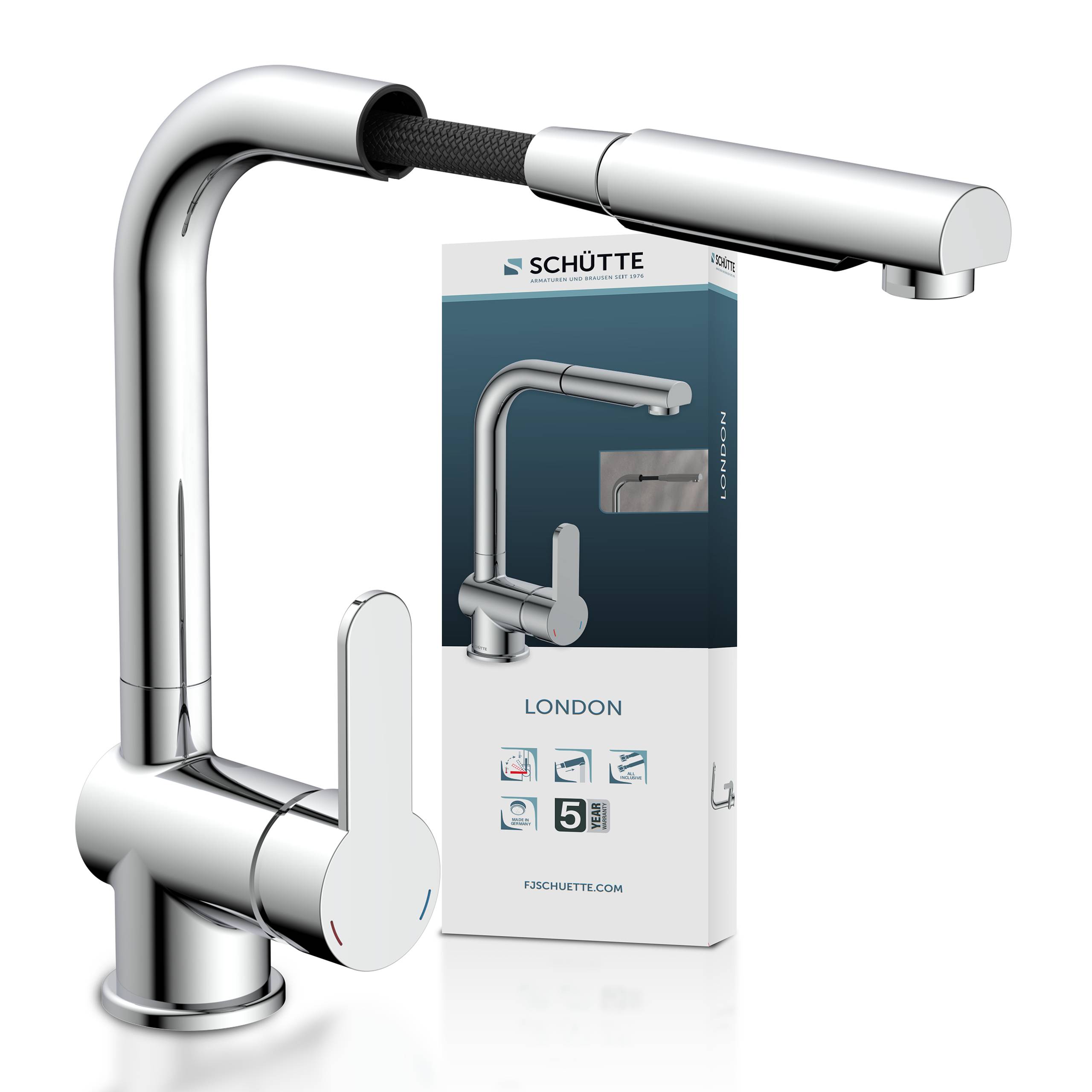 LONDON Spültischarmatur, Chrom, mit herausziehbarem Auslauf