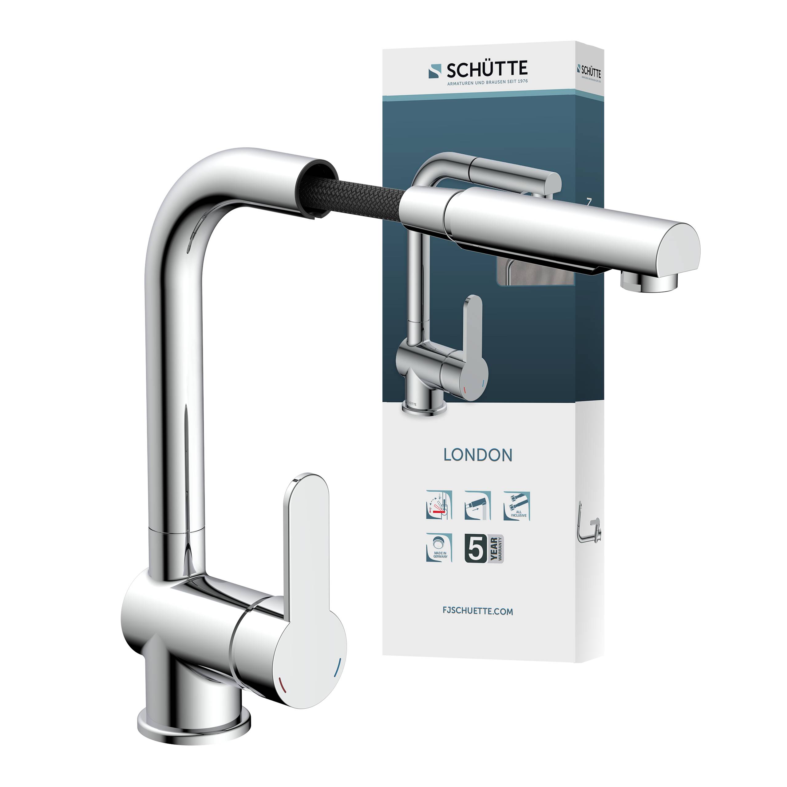 LONDON Spültischarmatur, Chrom, mit herausziehbarem Auslauf