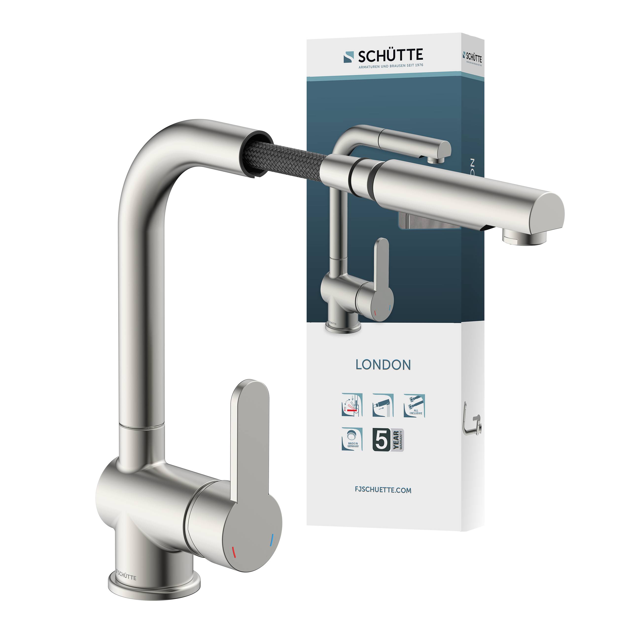 LONDON Spültischarmatur, Edelstahloptik, mit herausziehbarem Auslauf