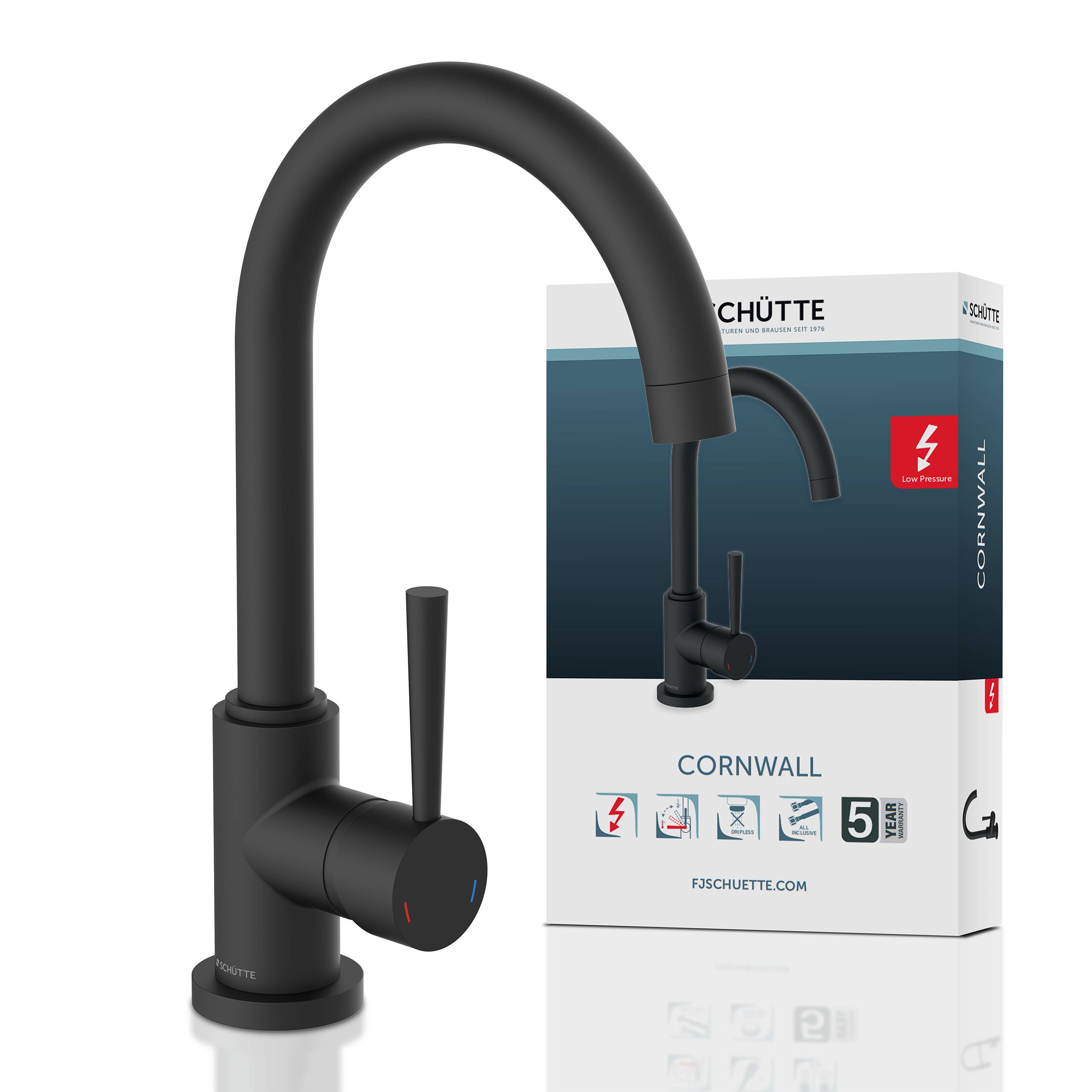 CORNWALL Spültischarmatur Niederdruck, Schwarz matt
