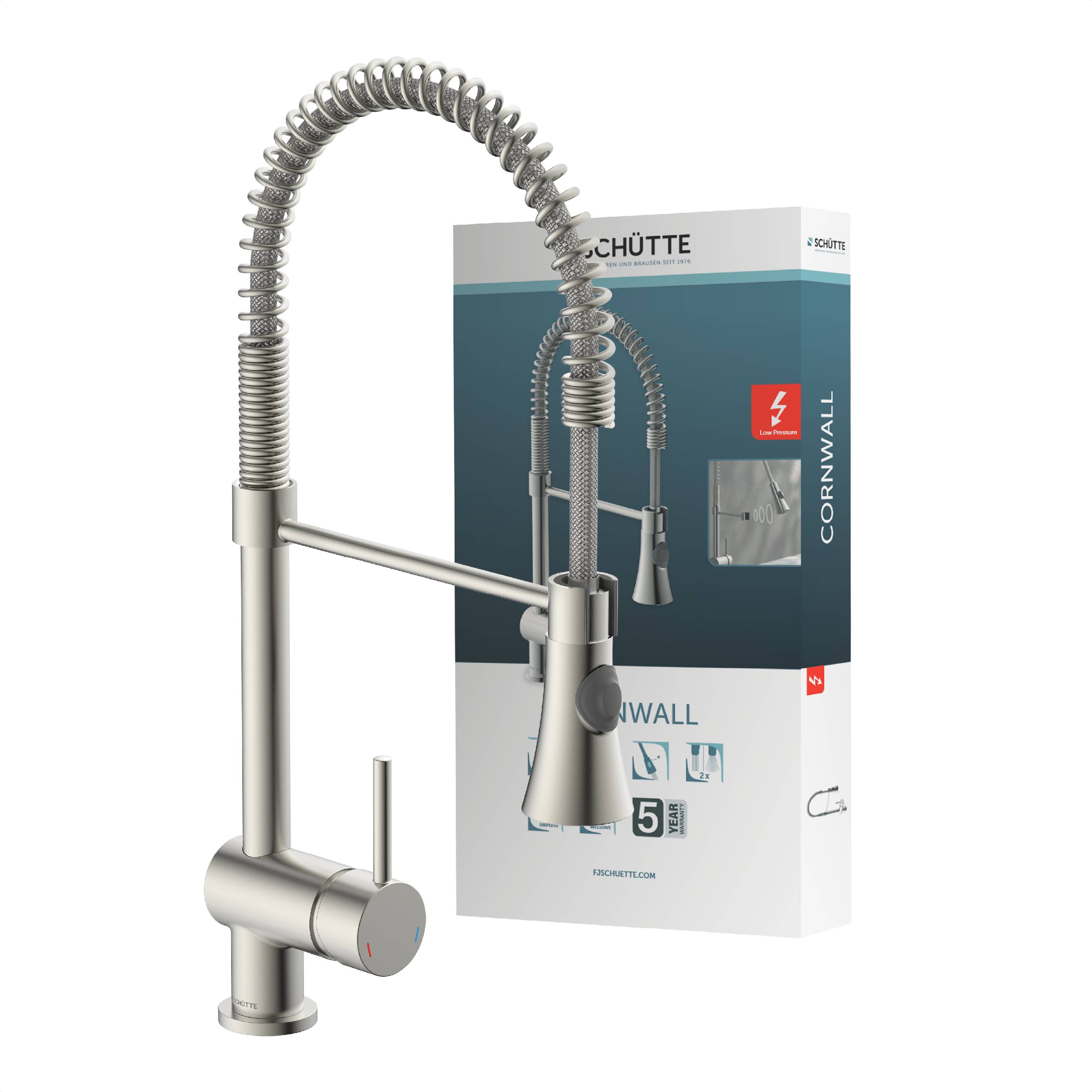 CORNWALL Spiralfeder Spültischarmatur Niederdruck, Edelstahloptik