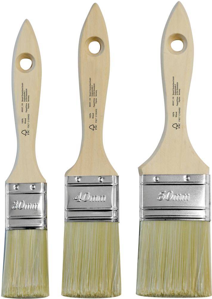 FSC LACK/ACRYL Set 3-tlg FSC Holz Gr.30,40,50mm/ Beutel PET hell/weiß, Weißblechzwinge Nespoli