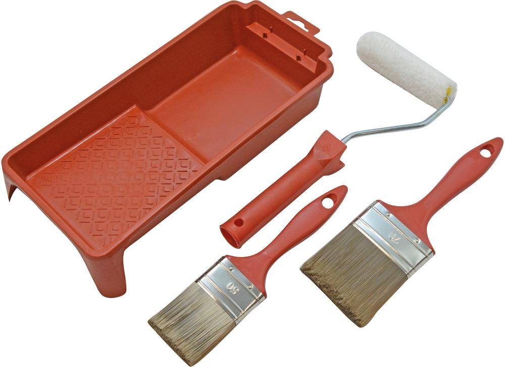 Lasur-Set 5 tlg. Lasurwalze,Bügel,Wanne, Flachp.KST-Pinsel 50,70mmWanne braun Nespoli