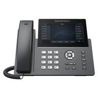 Graues Bürotischtelefon mit Hörer, Tastenfeld, Navigationstasten und farbigem Bildschirm