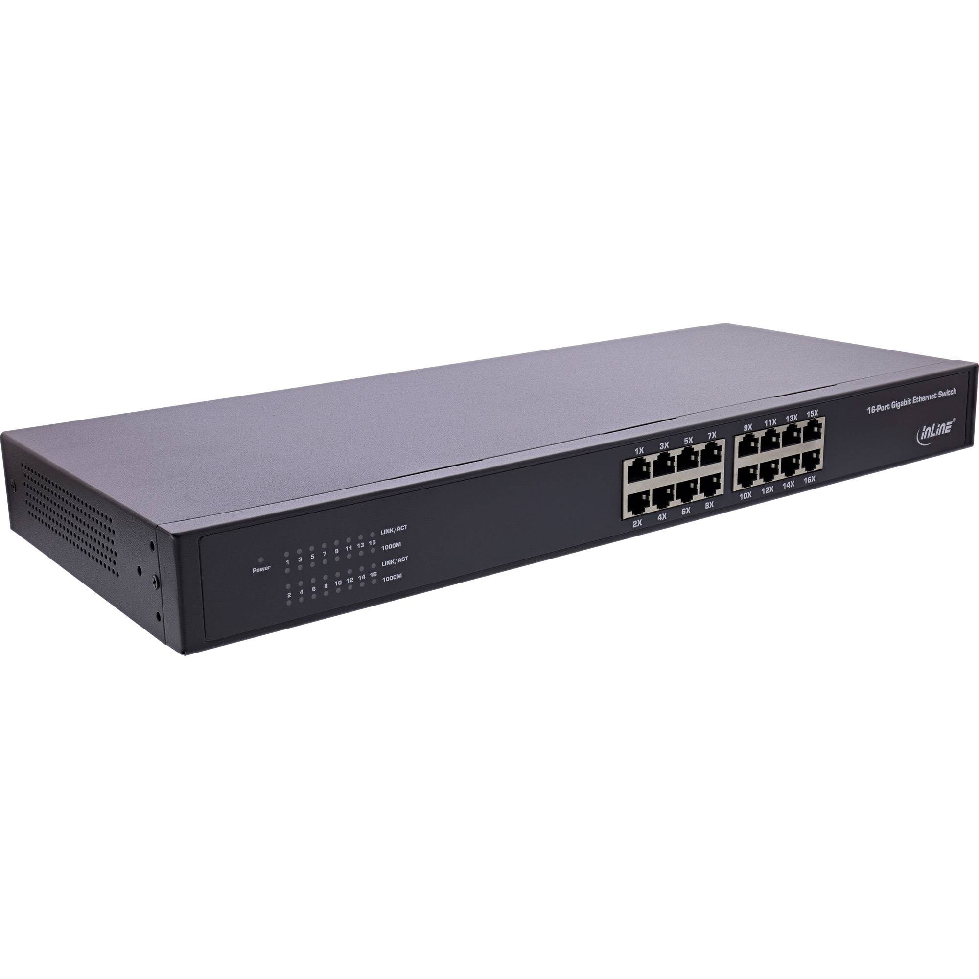 InLine Gigabit Netzwerk Switch 16-Port - 1Gb/s - 19" 1HE - lüfterlos - 1 Gbps -