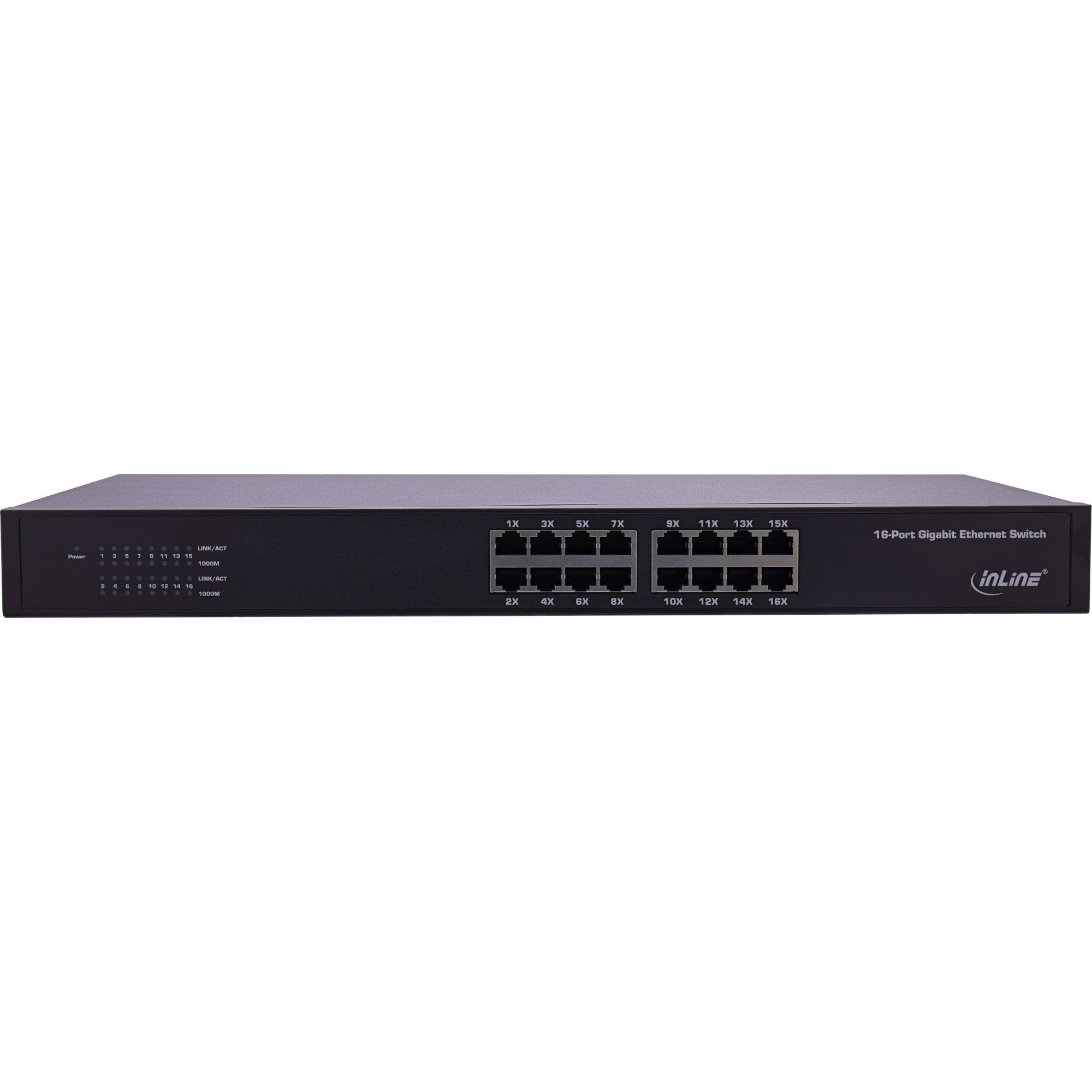 InLine Gigabit Netzwerk Switch 16-Port - 1Gb/s - 19" 1HE - lüfterlos - 1 Gbps -