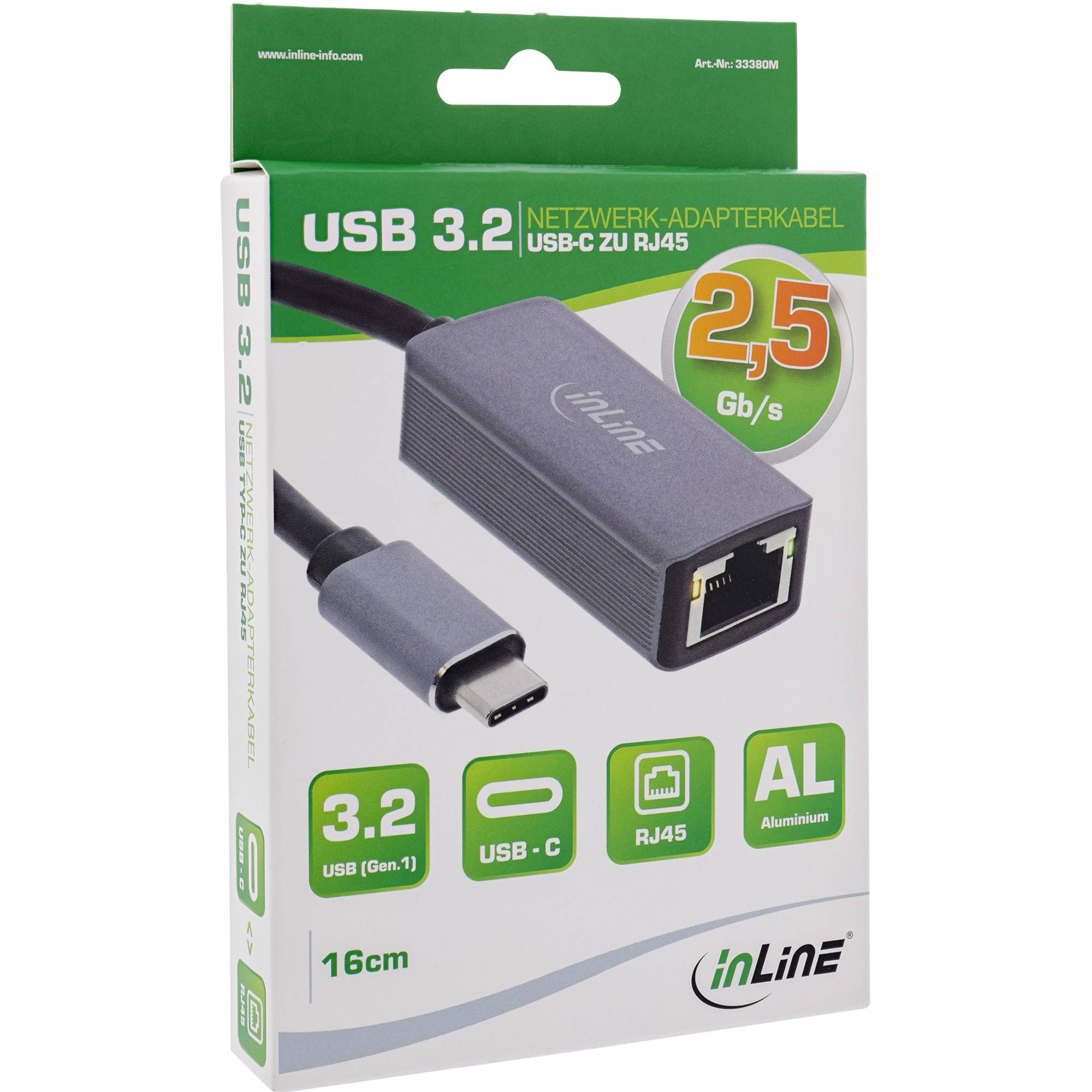 INLINE - USB 3.2 Netzwerk-Adapterkabel - 2,5 Gb/s Gigabit Netzwerk - USB-C