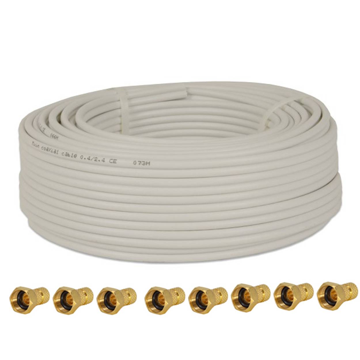 PremiumX 10 Meter Sat Koaxial Kabel 90dB Twin Mini 2x 4 mm weiß FullHD + 8x PremiumX F-Stecker 4mm Aufdrehstecker