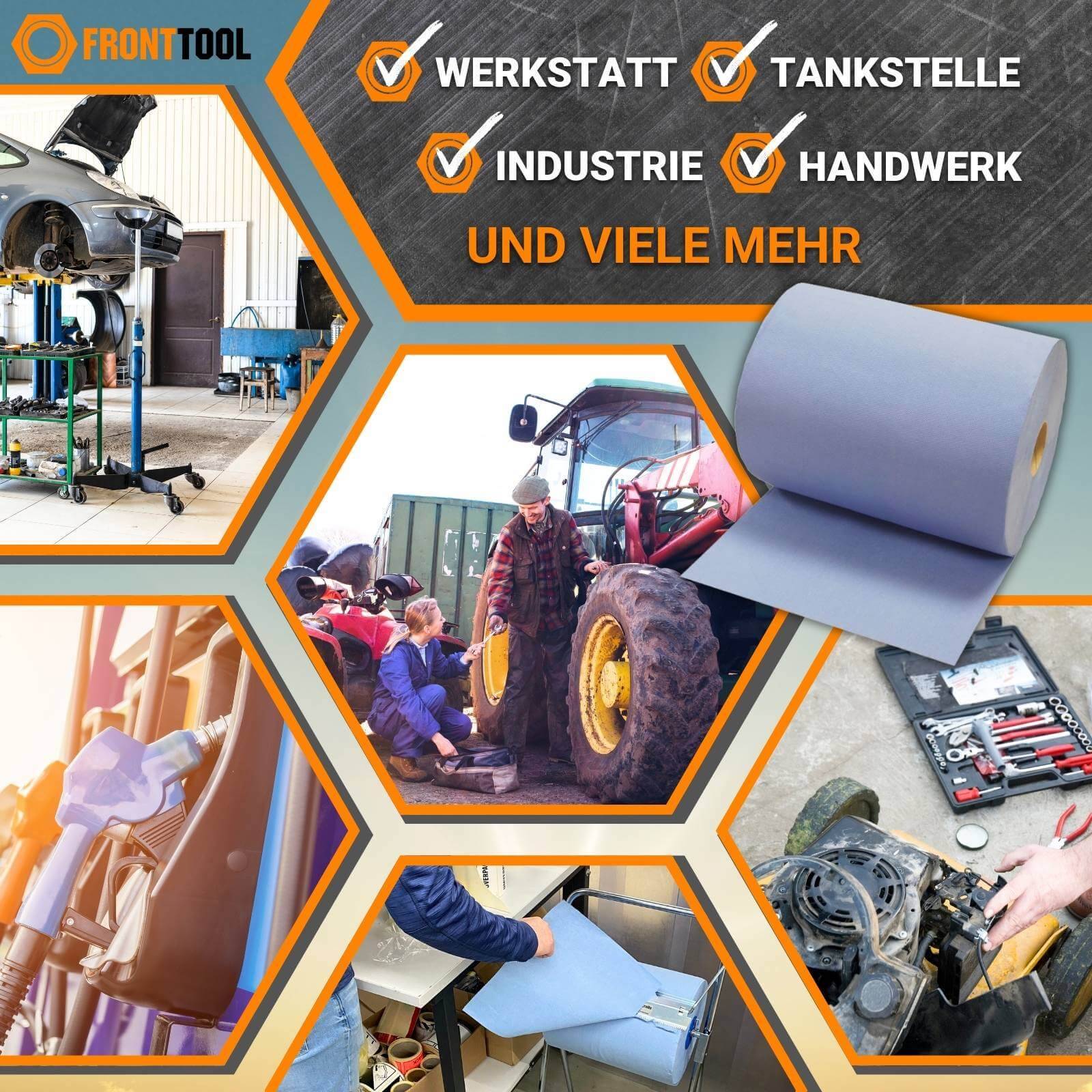 FRONTTOOL Papierrolle Komfort 3-lagig 2x 500 Blatt inkl. Wandhalter