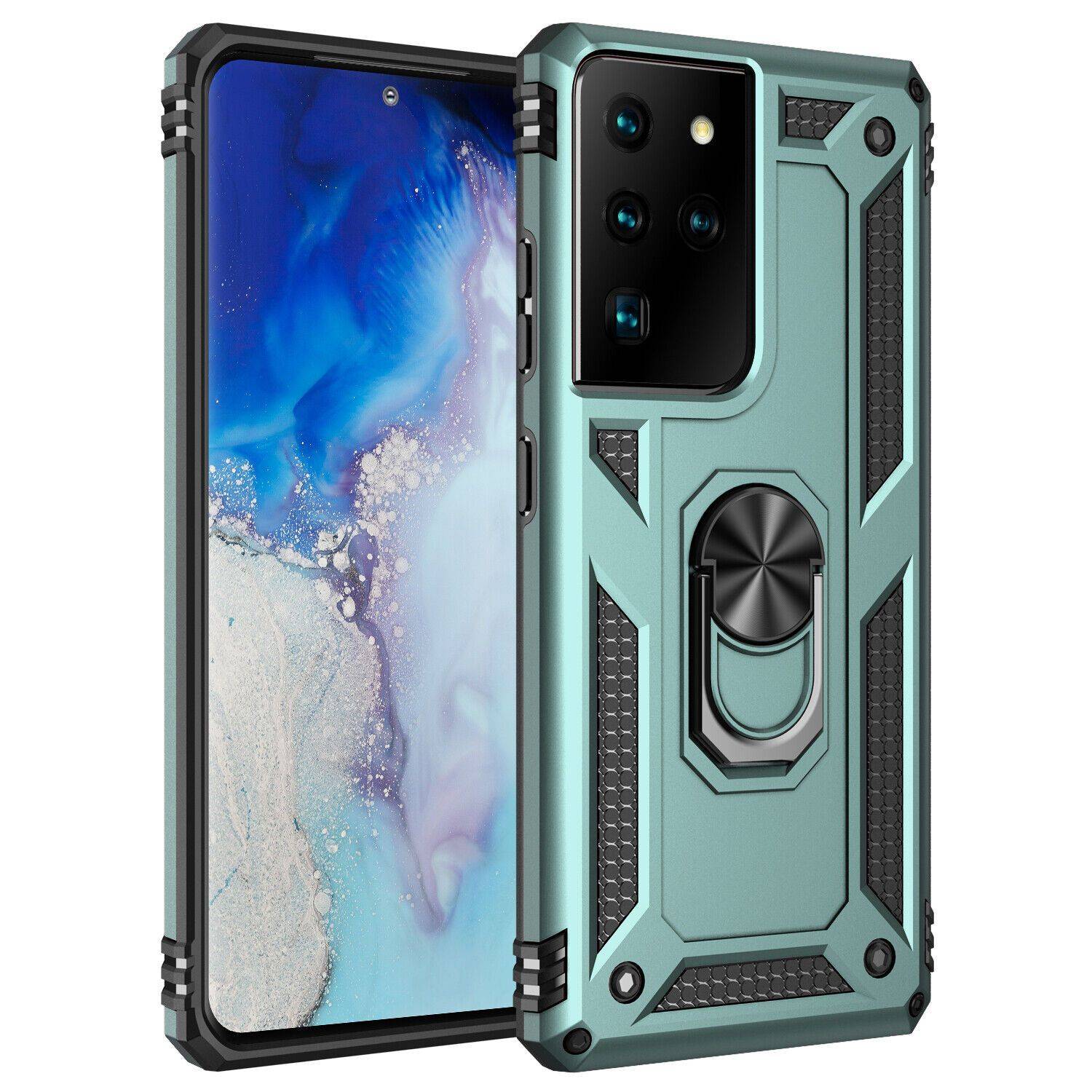 Silikon TPU Slim Case mit 360 Grad Ring Ständer Kickstand Handyhülle Magnetische Autohalterung iPhone 14 Pro Grün