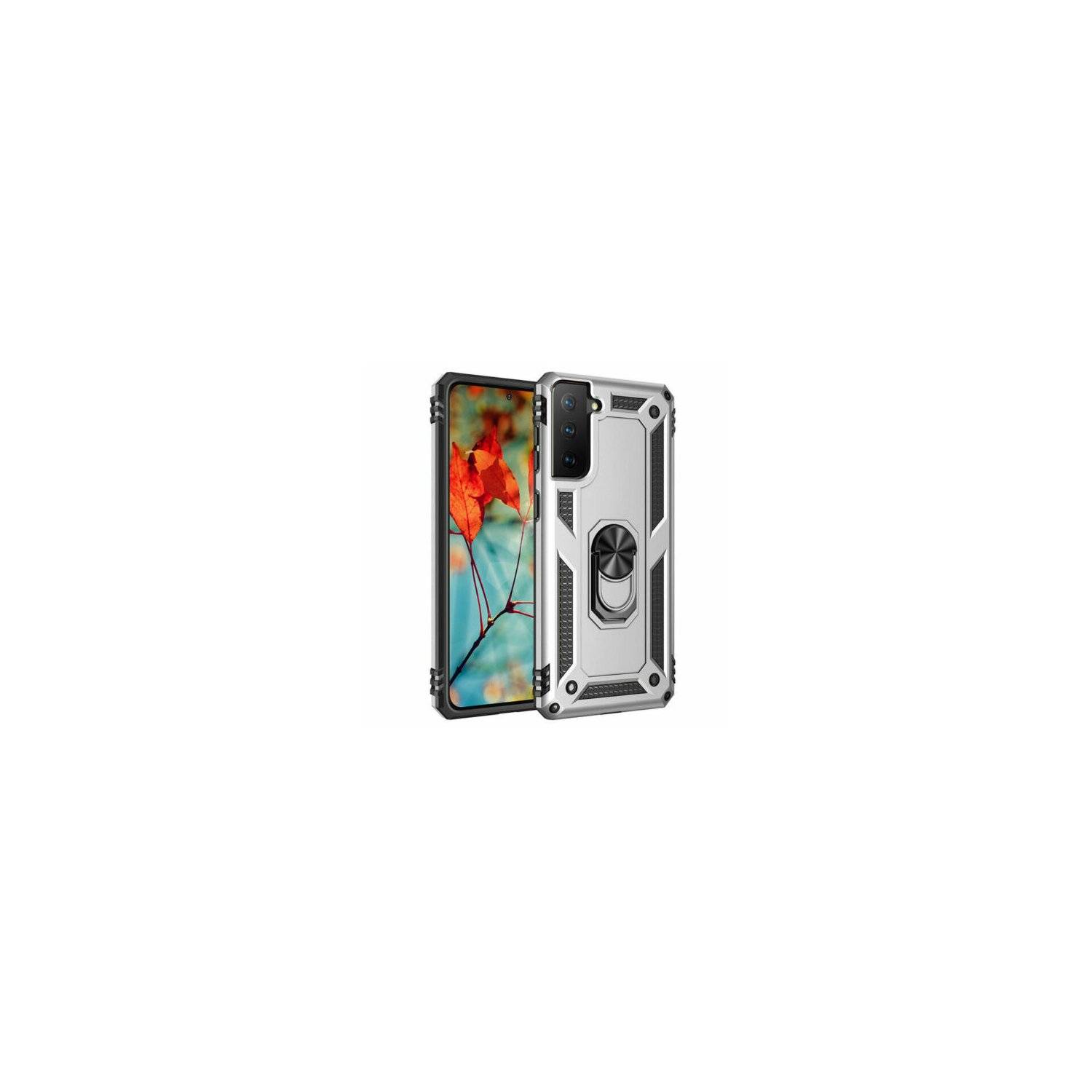 Silikon TPU Slim Case mit 360 Grad Ring Ständer Schutzhülle Kickstand Handyhülle kompatibel mit iPhone 14 Plus Silber