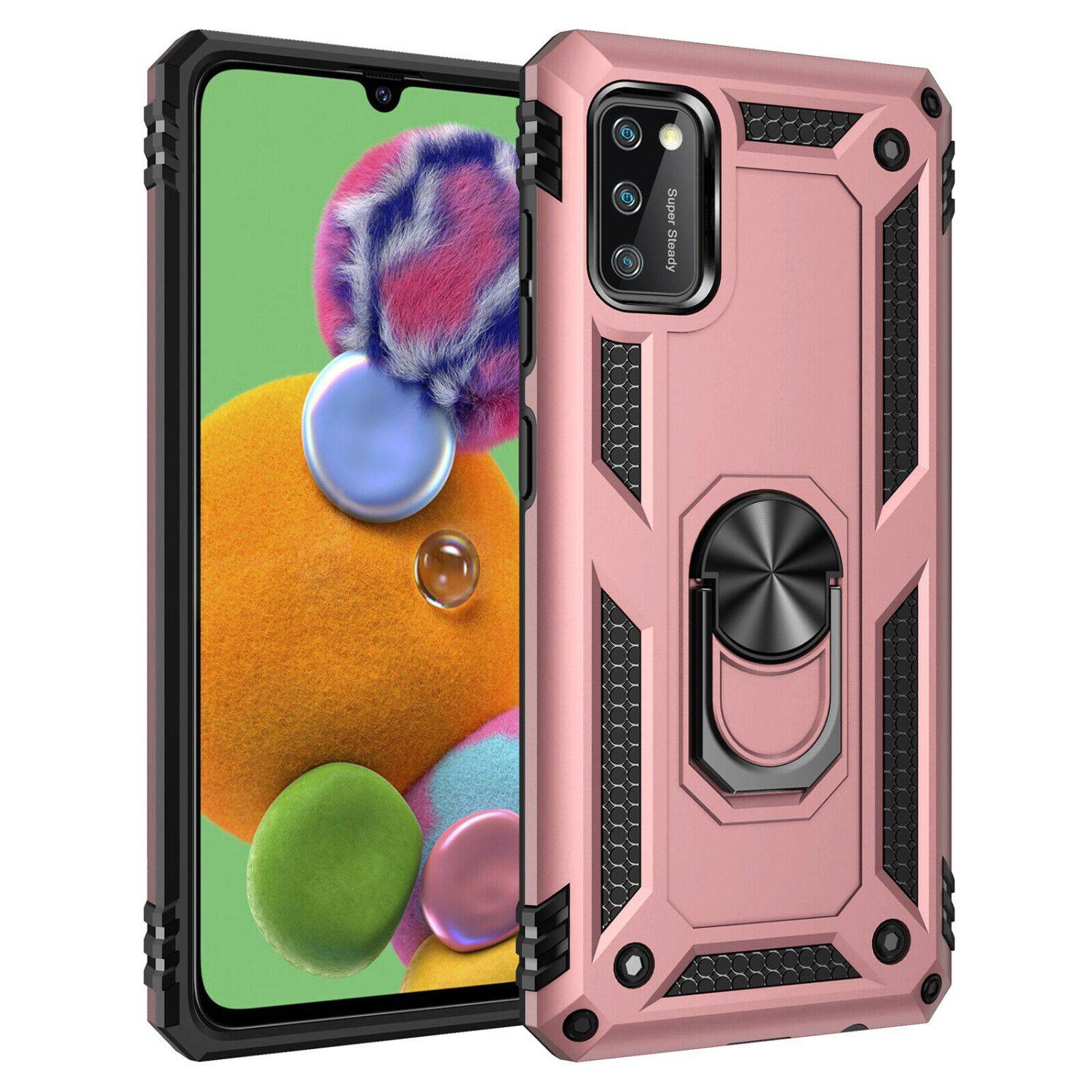 Silikon TPU Slim Case mit 360 Grad Ring Ständer Kickstand Handyhülle Magnetische Autohalterung iPhone 14 Pro Max Rose