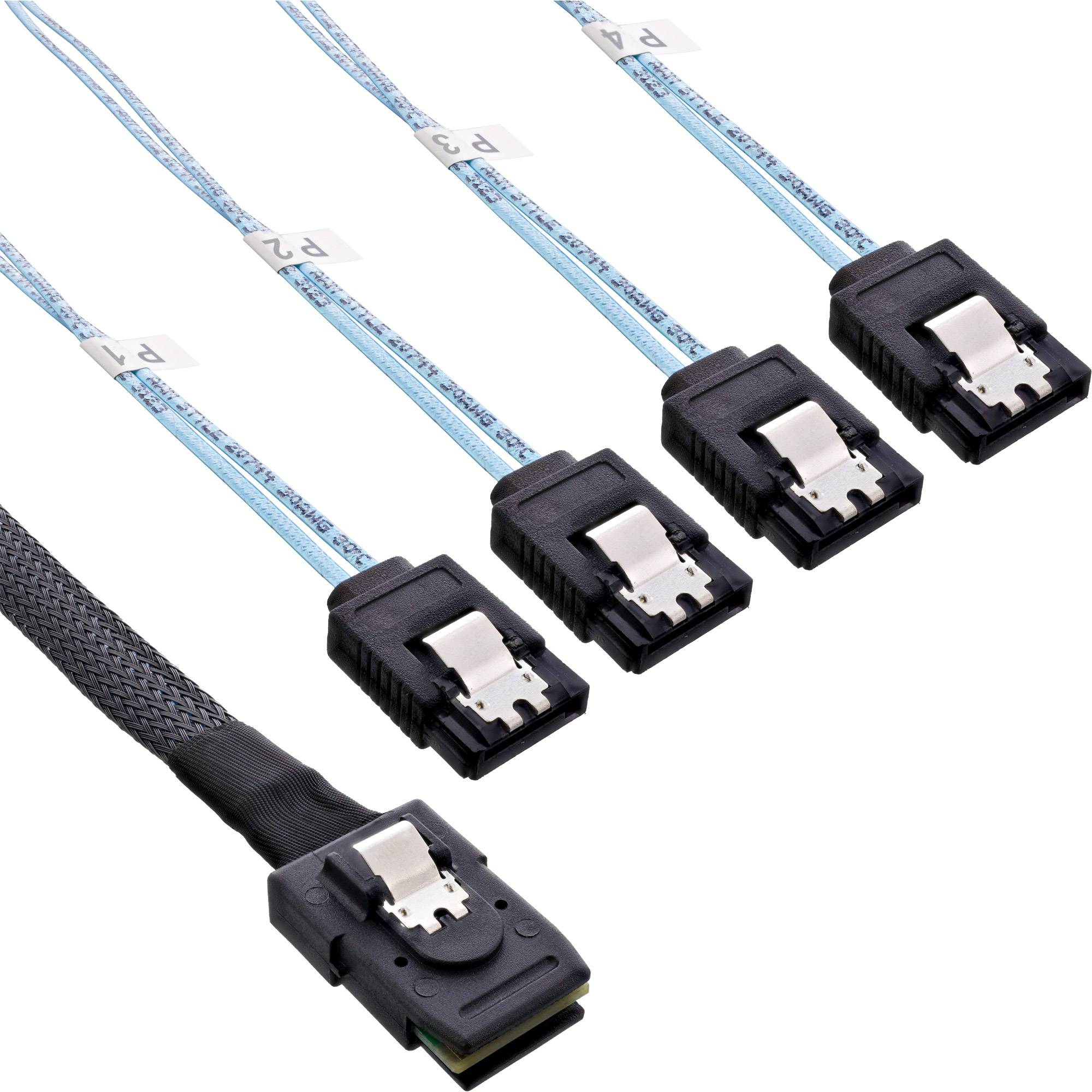 INLINE - SAS Anschlusskabel - Mini SAS SFF8087 an 4x SATA - Crossover - OCF - 0,75m