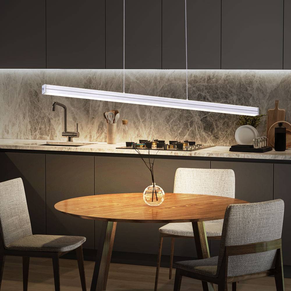 LED Hängeleuchte Esstisch Esszimmerleuchte hängend dimmbar, Höhe verstellbar, CCT, stahlfarben,LED 27W 2400lm 2700-5000K, LxBxH 100x6x120 cm