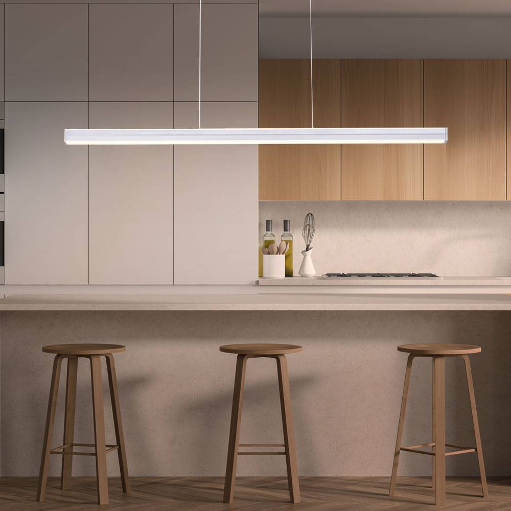 LED Hängeleuchte Esstisch Esszimmerleuchte hängend dimmbar, Höhe verstellbar, CCT, stahlfarben,LED 27W 2400lm 2700-5000K, LxBxH 100x6x120 cm