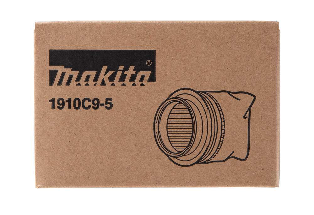 Pappkarton mit der Bezeichnung „Makita 1910C9-5" und einer aufgedruckten Abbildung eines zylindrischen Werkzeugaufsatzes oder Filters.