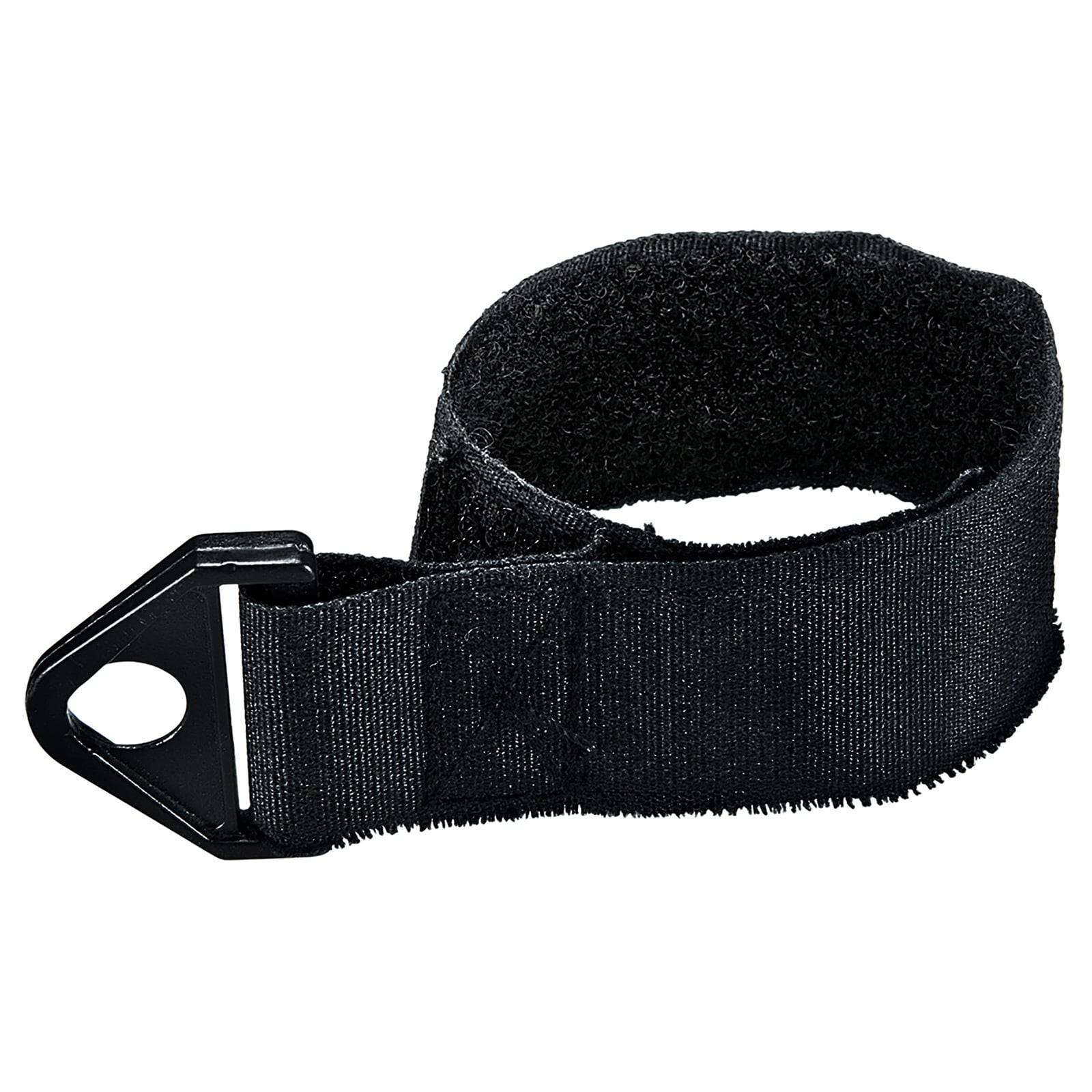 Ein schwarzer Riemen mit einer Schnalle aus Kunststoff, entwickelt zum Zusammenbinden und Sichern von Gegenständen.