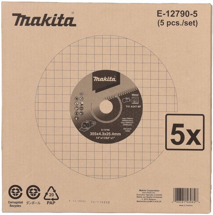 Verpackung von Makita-Metalltrennscheiben mit den Abmessungen 355x3x25,4 mm (14