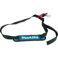 Makita-Schultergurt in Schwarz mit blauem gepolstertem Pad und Metallclip, auf weißem Hintergrund dargestellt.