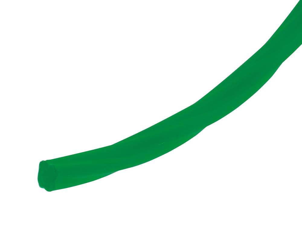 Gekrümmtes grünes Rohr oder Schlauchsegment auf weißem Hintergrund, diagonal über das Bild verlaufend.