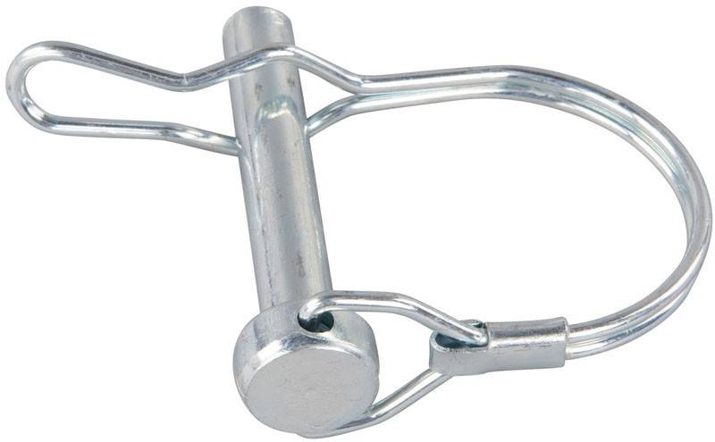 Ein Metalldrehbolzen mit rundem Kopf und zwei gekrümmten Sicherungsdrähten zum Befestigen von Maschinen- oder Ausrüstungskomponenten.