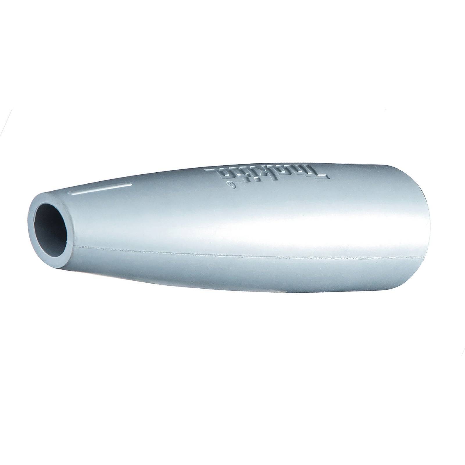 Ein zylindrischer, kegelförmiger Metallgegenstand mit einer kleinen Öffnung an einem Ende und einer glatten Außenfläche.