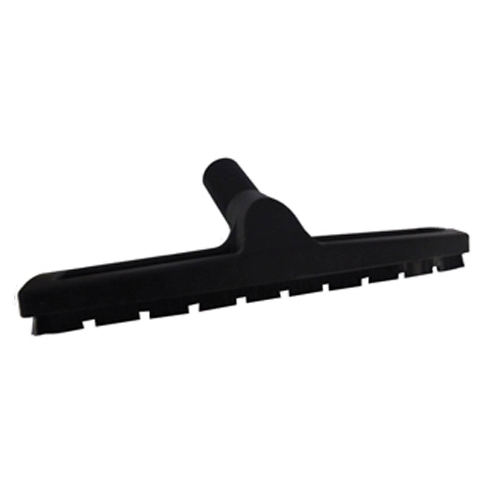 Eine schwarze Bodendüse eines Staubsaugers mit Borsten, entwickelt zum Reinigen von Oberflächen.
