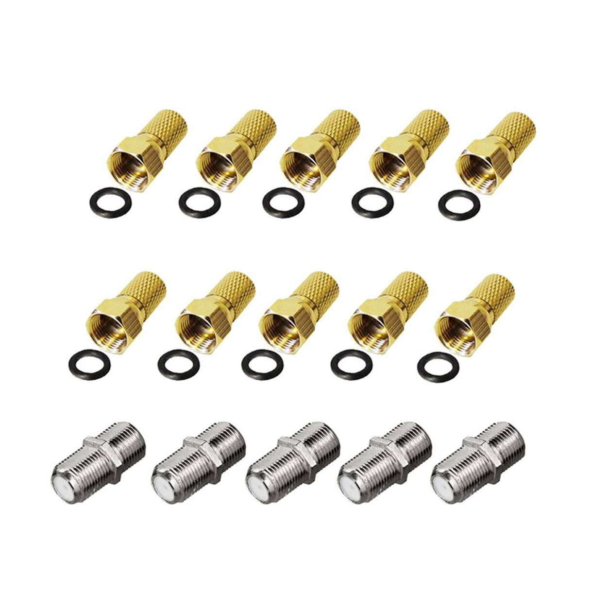 PremiumX 10x F-Stecker 5x F-Verbinder Set 7,5 mm mit Gummidichtring für Koxial Antennenkabel Sat