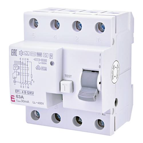 ETI 002062654 - Fehlerstromschutzschalter EFI-4 B G/KV 63/0.03 (Typ B | 400V | 63A | G/KV (kurzzeitverzögert) | 50/60
