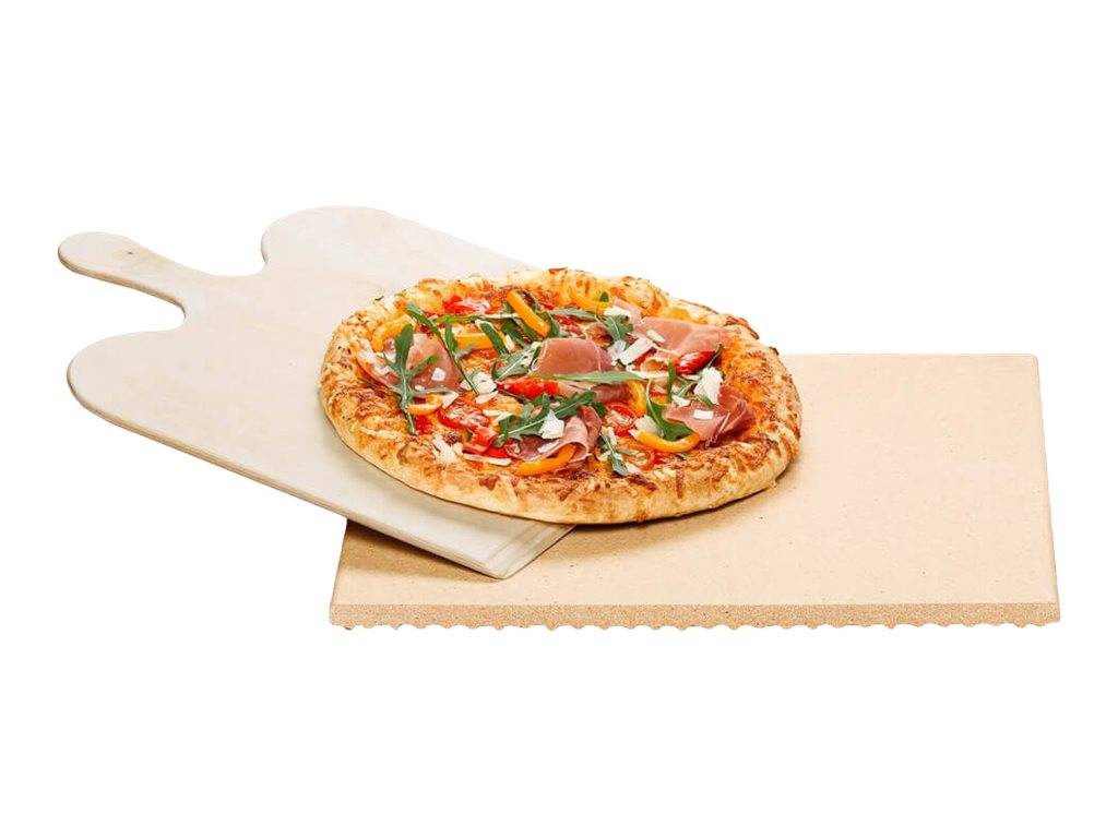 Pizza auf einer Schaufel, die auf einem Karton-Pizzakarton ruht, bereit zum Servieren oder Liefern.