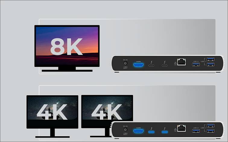 IB-DK8801-TB4, Thunderbolt™ 4 Type-C® DockingStation auf 2x Thunderbolt 4 und 4x USB 3.2 Gen 2 Type-A Schnittstellen