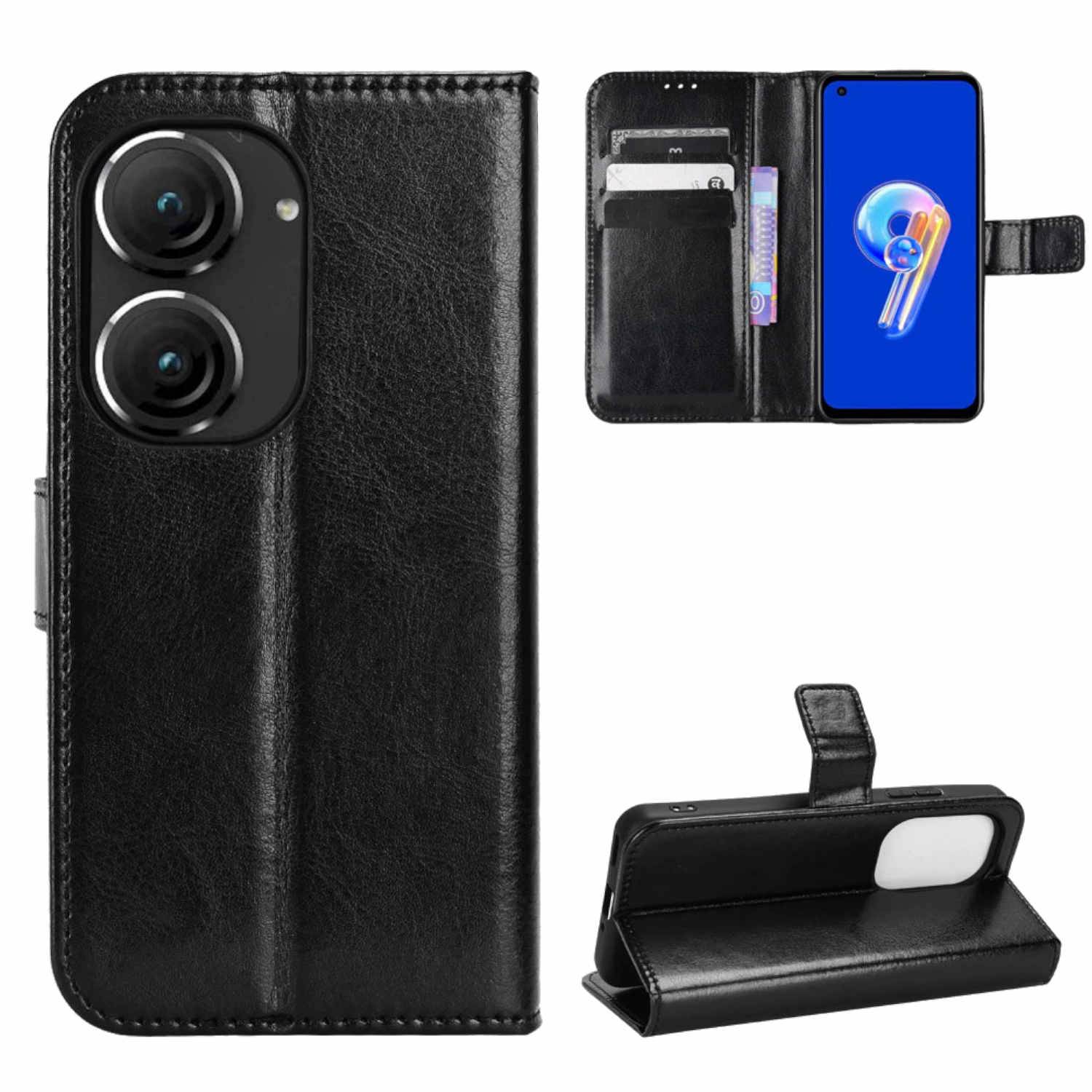 Für ASUS Zenfone 10 / 9 Handy Tasche Wallet Premium Schutz Hülle Case Cover Etuis Neu Zubehör Schwarz