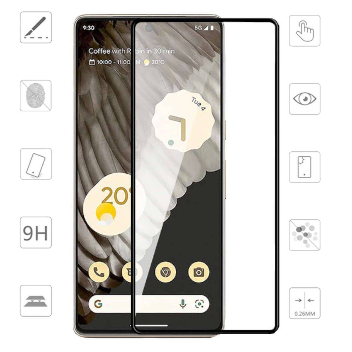 Für Google Pixel 7 Pro 4D Premium 0,3 mm H9 Curved Hart Glas Panzer Schwarz Folie Schutz Hülle Neu