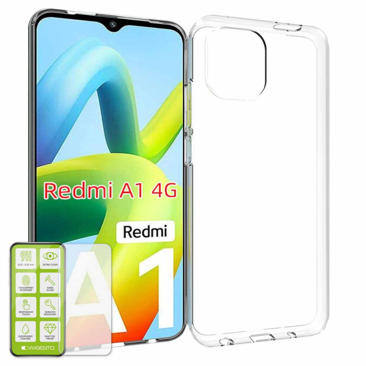 Für Xiaomi Redmi A2 / A1 Silikoncase TPU Transparent + 0,26 H9 Glas Handy Tasche Hülle Schutz Cover