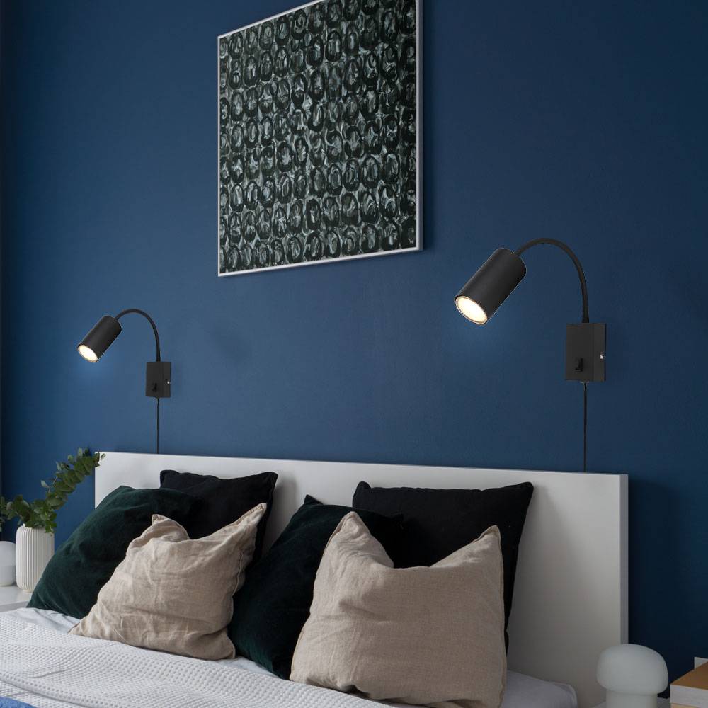 LED Wandleuchte dimmbar mit Fernbedienung Schlafzimmerlampe mit Stecker Leselampe, RGB Farbwechsel, flexibel, Schalter, Metall schwarz, 3,5W 290lm
