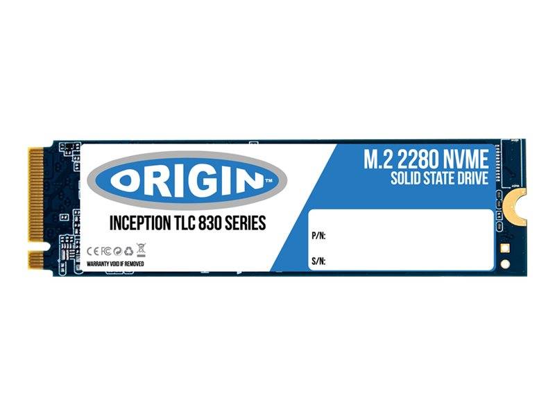 M.2 2280 NVMe SSD' Etikett mit 'ORIGIN' Logo, 'INCEPTION TLC 830 SERIES' und Platzhaltern 'P/N:' und 'S/N:'.