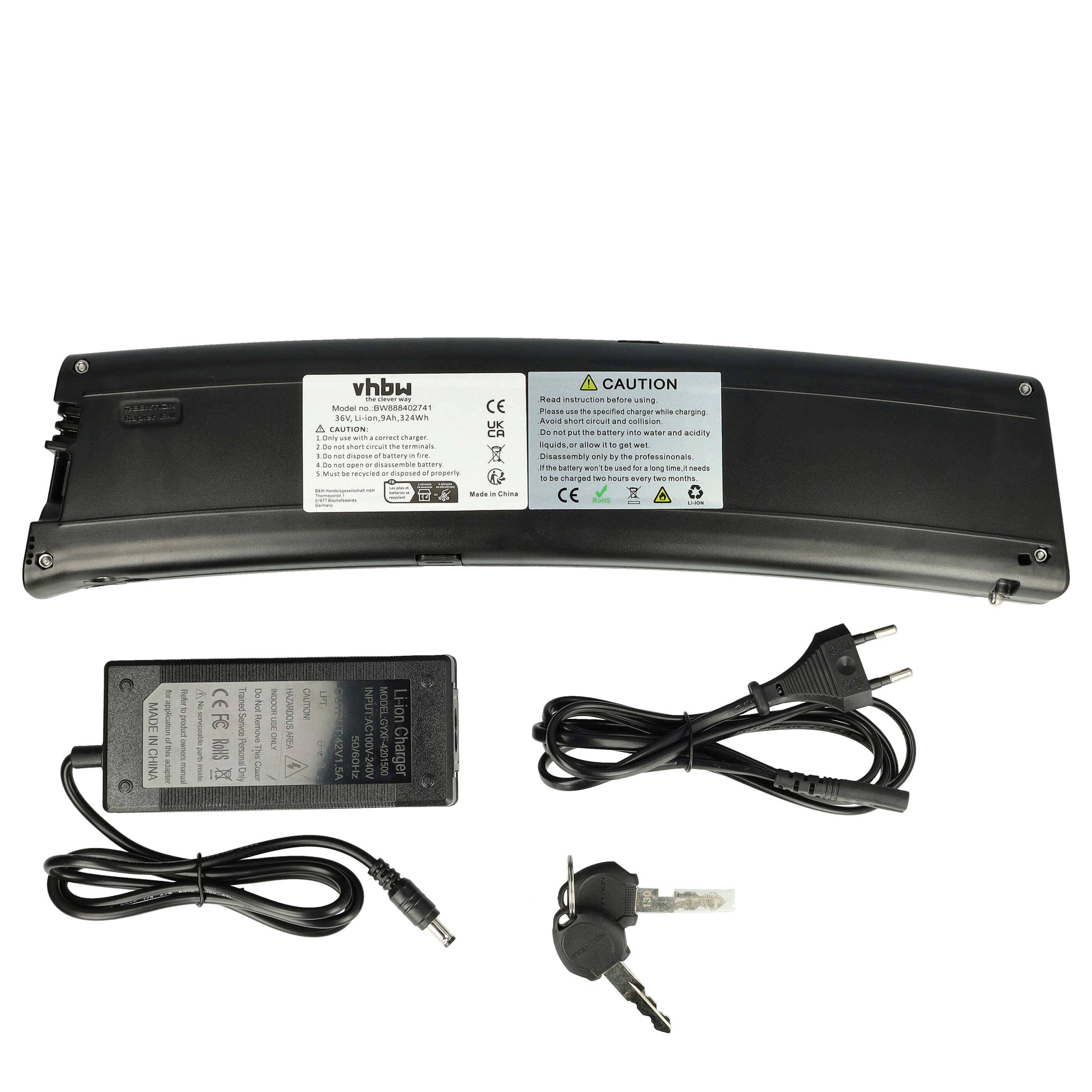 vhbw Akku kompatibel mit NAKAMURA E-Flex 100 E-Bike Elektrofahrrad (8,7 Ah, 36 V, Li-Ion) + Ladegerät - Schwarz