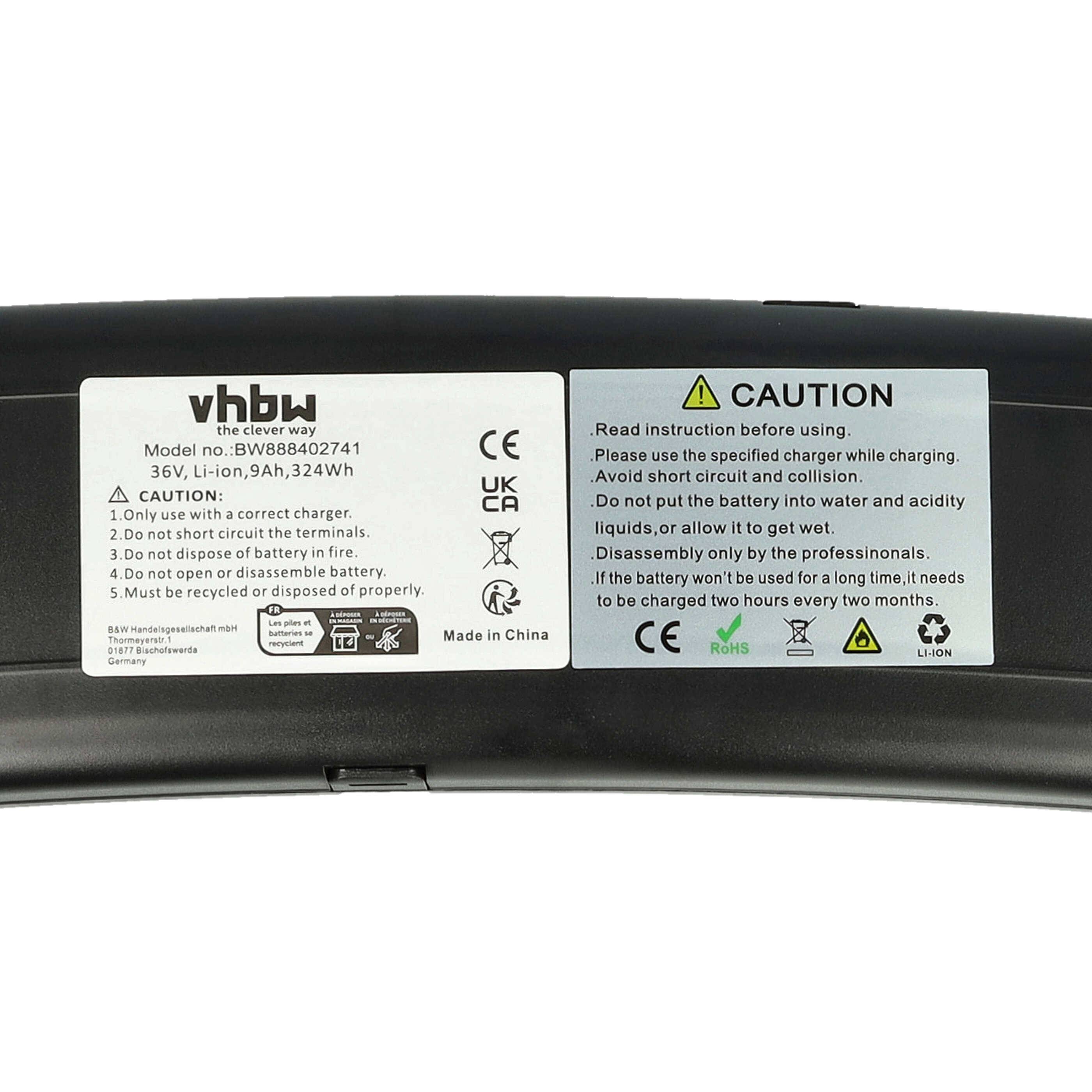 vhbw Akku kompatibel mit Onya f-19 hub, f-19 mid E-Bike Elektrofahrrad (8,7 Ah, 36 V, Li-Ion) + Ladegerät - Schwarz