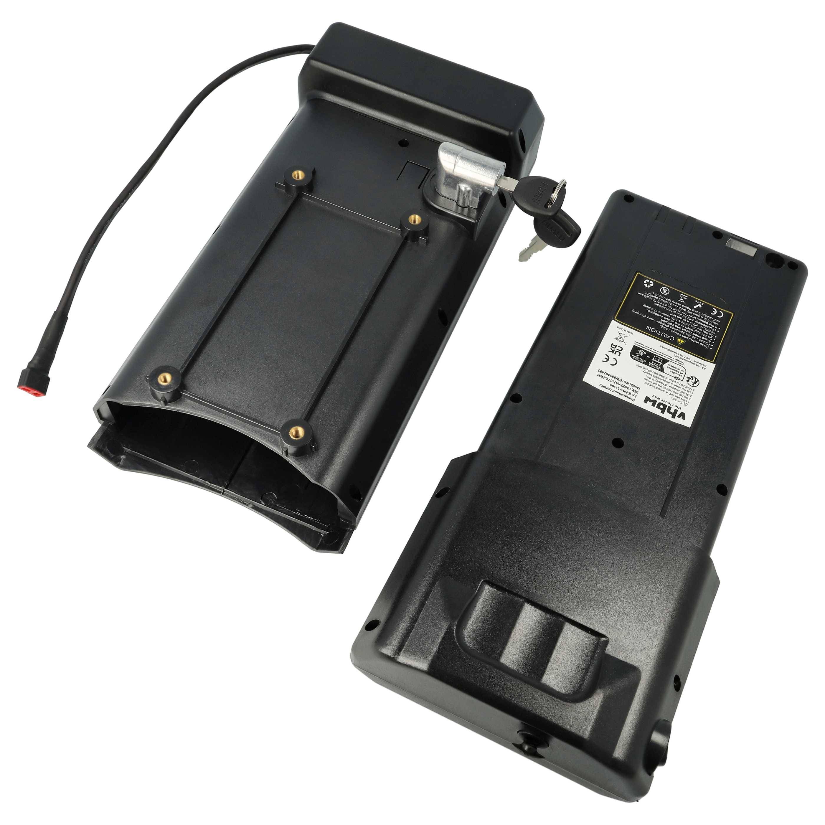 vhbw Akku Ersatz für Ansmann KL36S92B.809, KL36S92B-082 für E-Bike Elektrofahrrad (10,4 Ah, 36 V, Li-Ion) + Ladegerät - Schwarz
