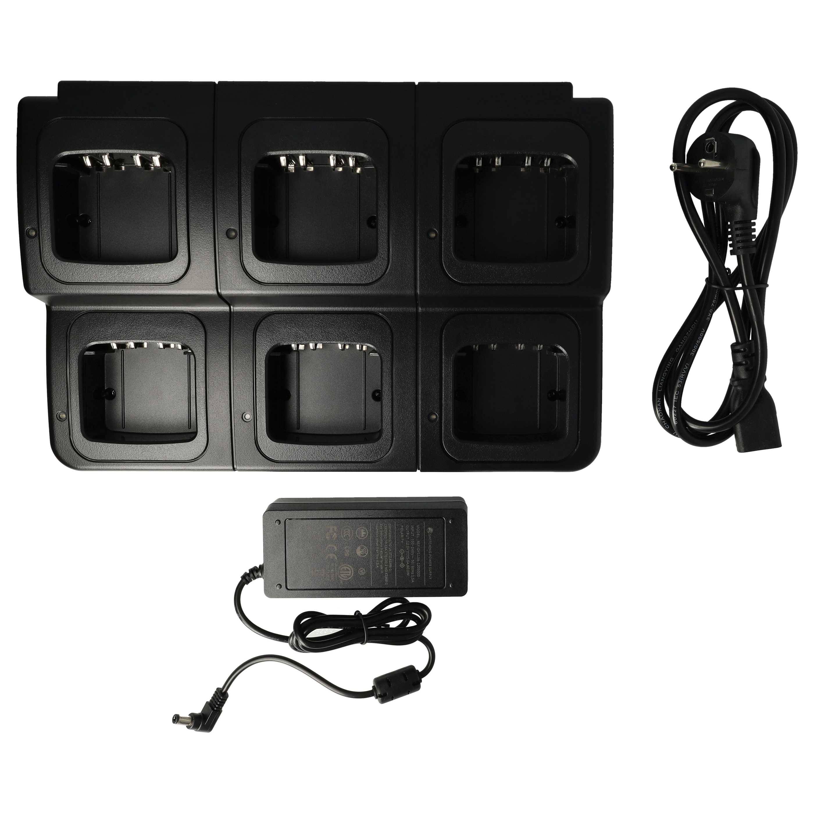 vhbw 6-fach Ladegerät kompatibel mit Motorola XIR P6600, P8668i, TRBO Funkgerät-Akkus - Ladestation + Netzteil