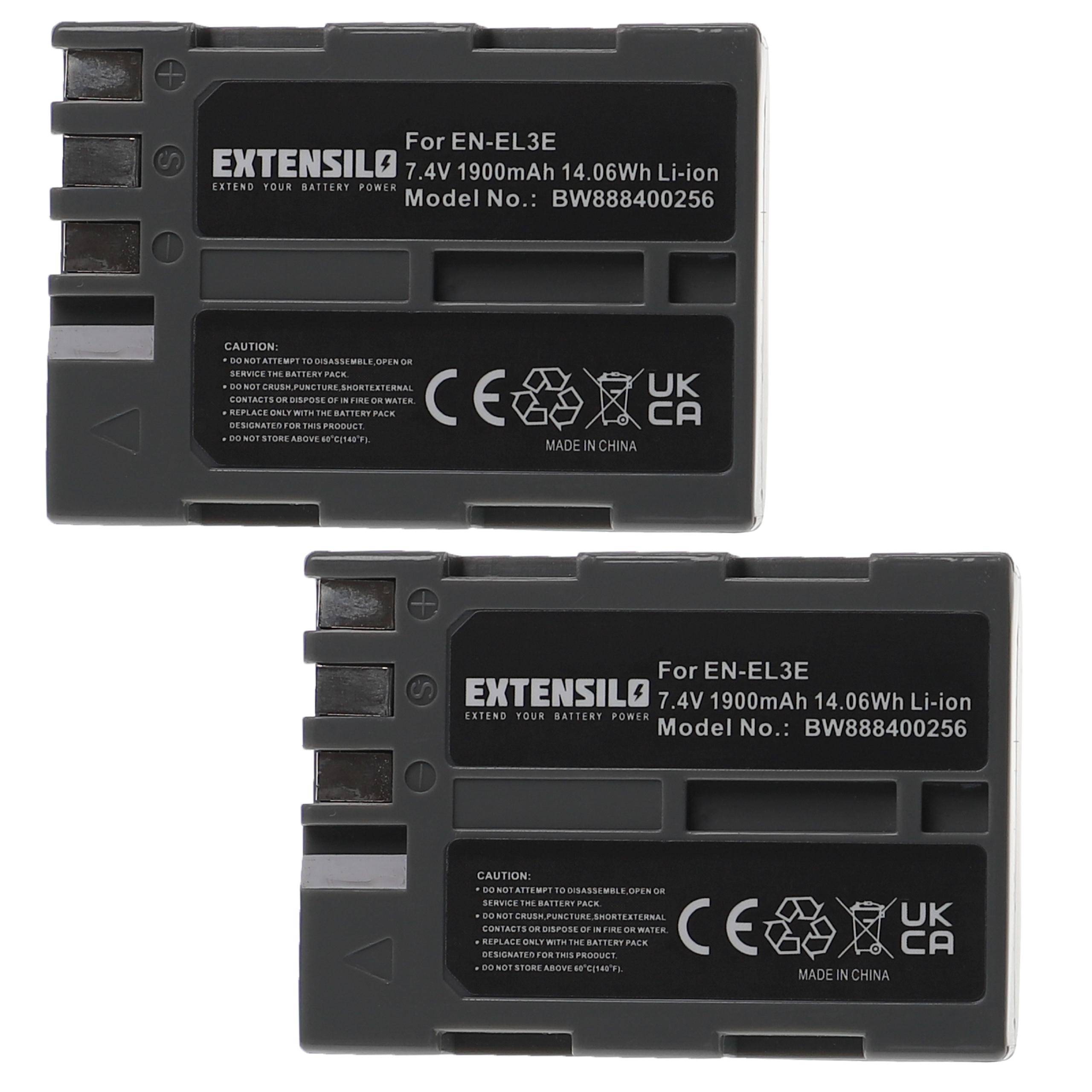 EXTENSILO 2x Akku kompatibel mit Nikon D300, D200, D300s, D700, D70, D50, D100, D70s, D90, D80, D900 Kamera (1900 mAh, 7,4 V, Li-Ion)