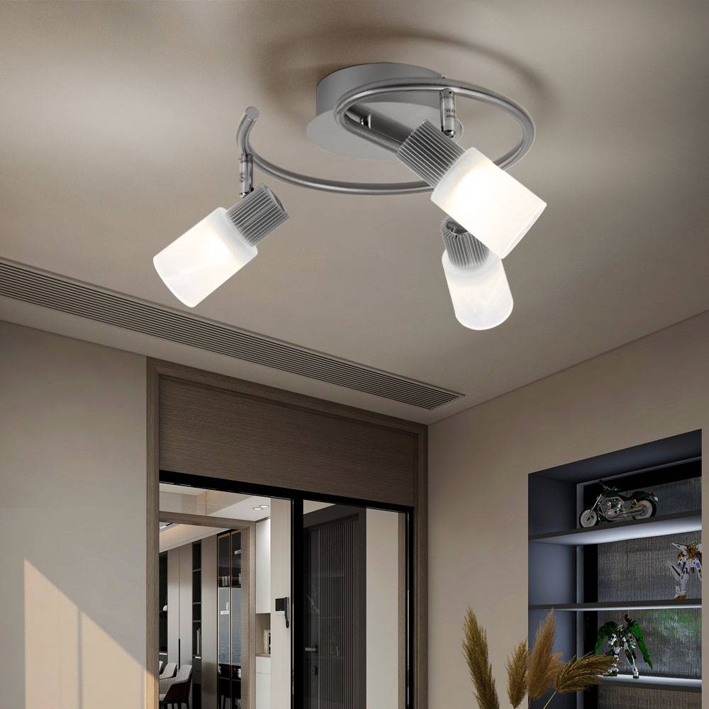 LED Deckenleuchte schwenkbar Spotrondell Glas Alabaster Deckenleuchte Wohnzimmerleuchte, chrom nickel-matt, 3x 5W 300Lm warmweiß, DxH 28x14,5 cm