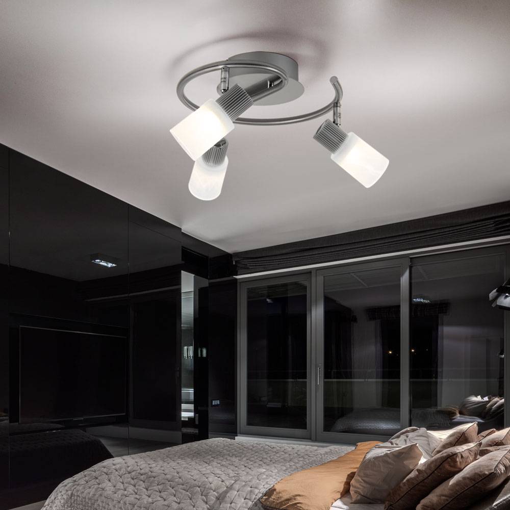 LED Deckenleuchte schwenkbar Spotrondell Glas Alabaster Deckenleuchte Wohnzimmerleuchte, chrom nickel-matt, 3x 5W 300Lm warmweiß, DxH 28x14,5 cm