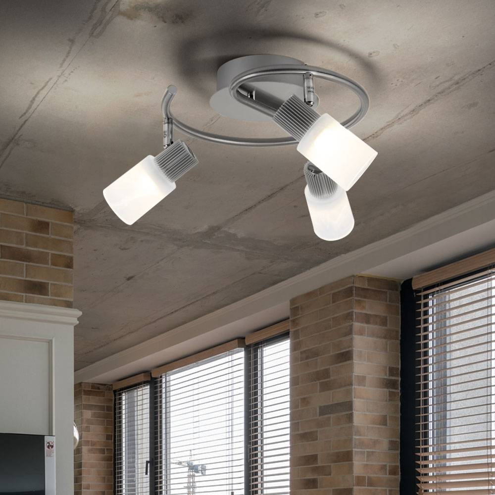 LED Deckenlampe schwenkbar Spotrondell Glas Alabaster Deckenleuchte Wohnzimmerleuchte, chrom nickel-matt, 3x 5W 300Lm warmweiß, DxH 28x14,5 cm