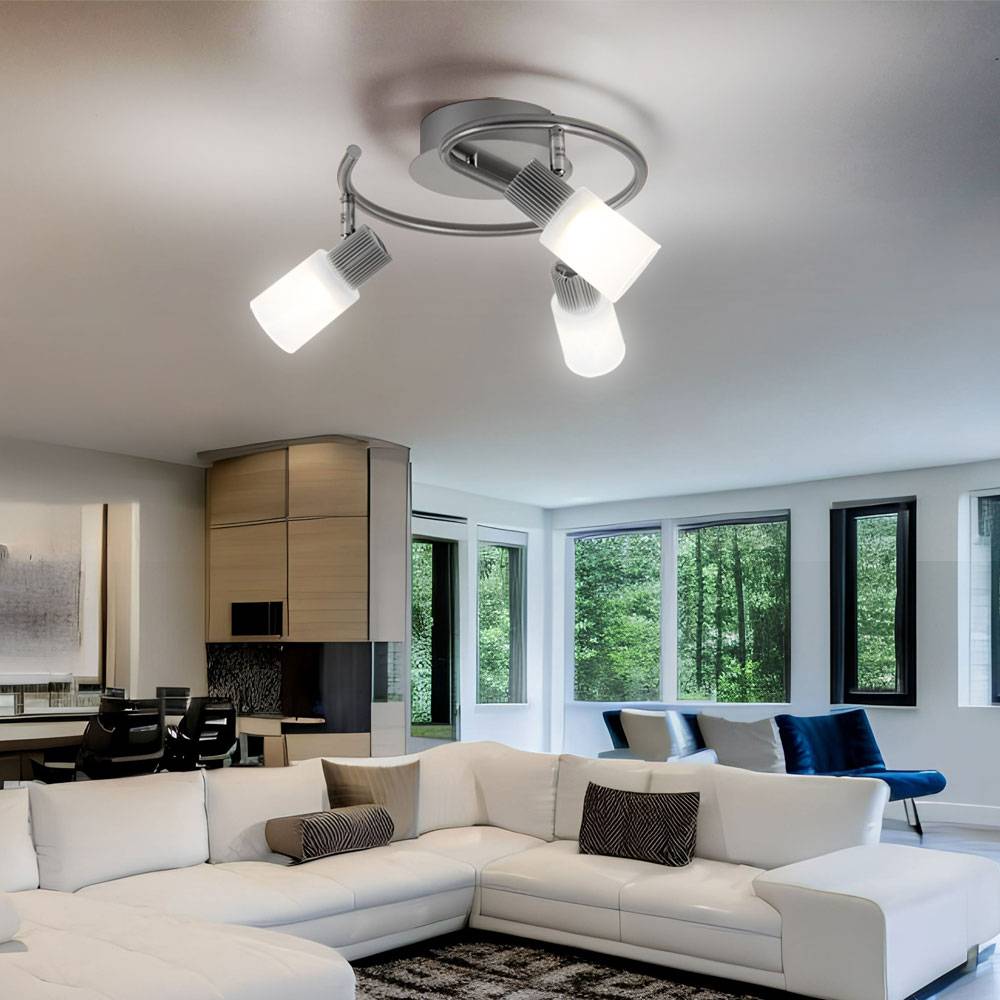 LED Deckenleuchte schwenkbar Spotrondell Glas Alabaster Deckenleuchte Wohnzimmerleuchte, chrom nickel-matt, 3x 5W 300Lm warmweiß, DxH 28x14,5 cm